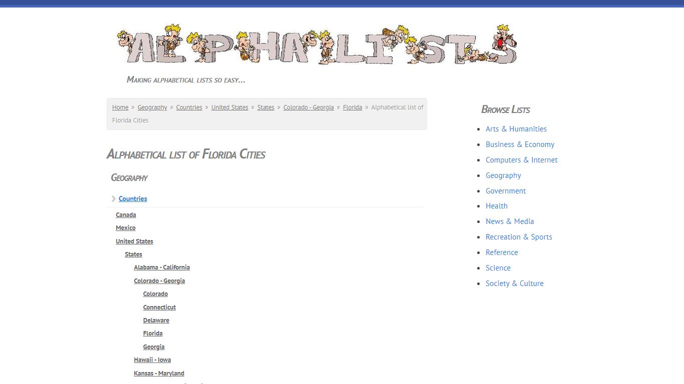 Alphabetical list of Florida Cities | Alpha Lists